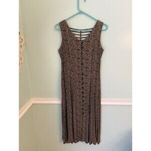 Dressbarn Vtg Midi Dress Sz 6 Leopard  Animal  Criss Cross Back Button Front